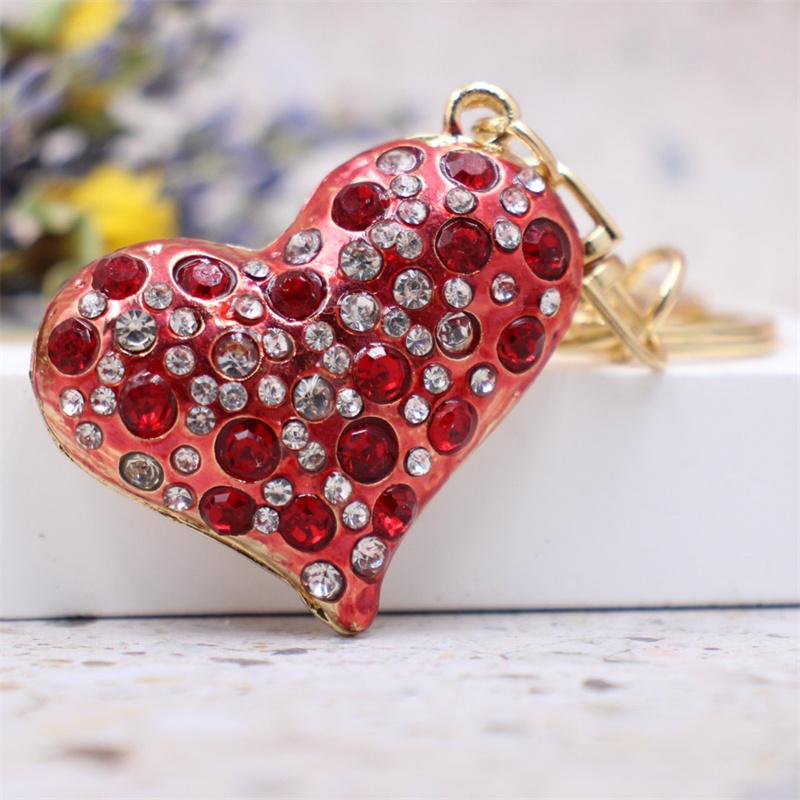 Women Jewelry Charm Crystal Keychain Heart Key Holder Rhinestone Keyring Red Bule Pink Pendant Key Chain Rings