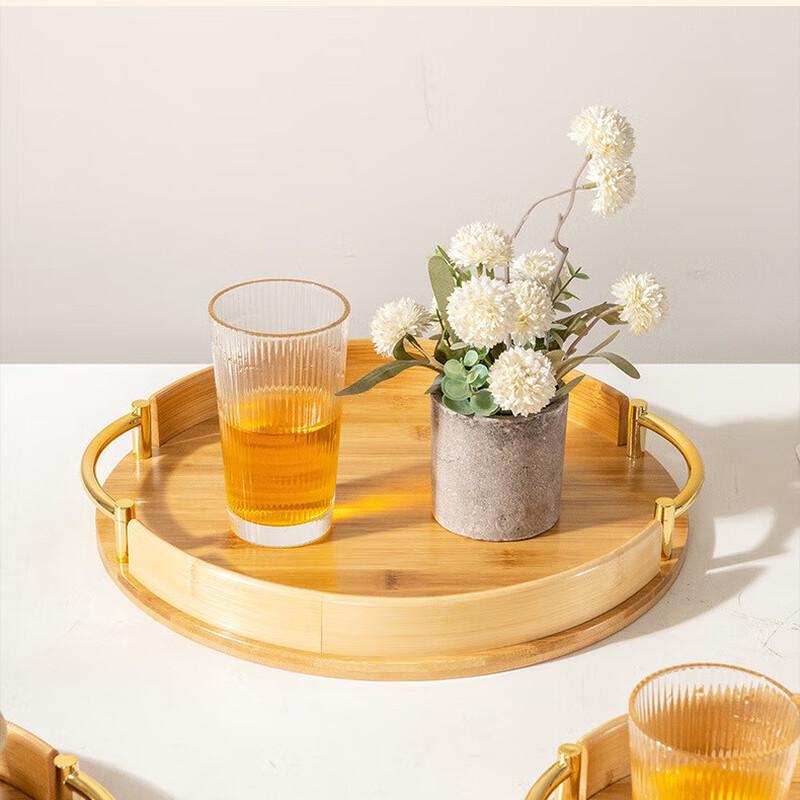 Round Bamboo Serving Tray with Handle