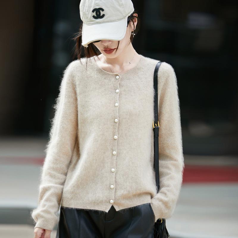 Women's Autumn/Winter Brushed Wool Knit Cardigan - Versatile Round Neck Sweater