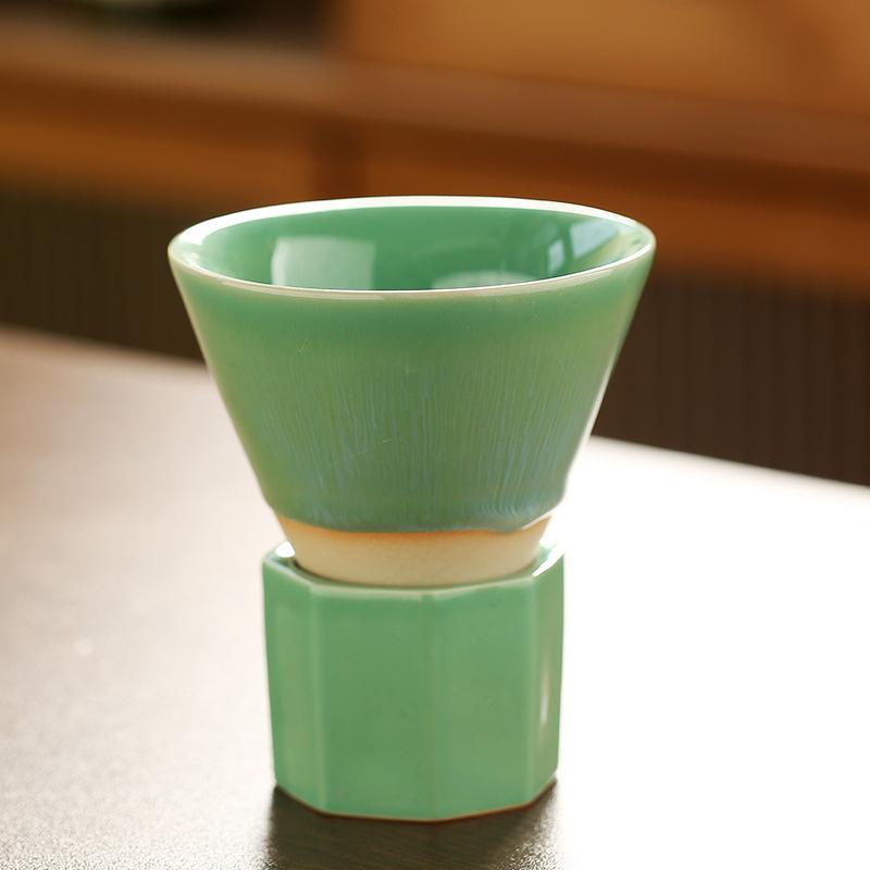 Japanese Retro Ceramic Coffee Mugs Household Kitchen Kiln Change Flow Glaze Funnel Cup with Base Restaurant Dessert Utensils