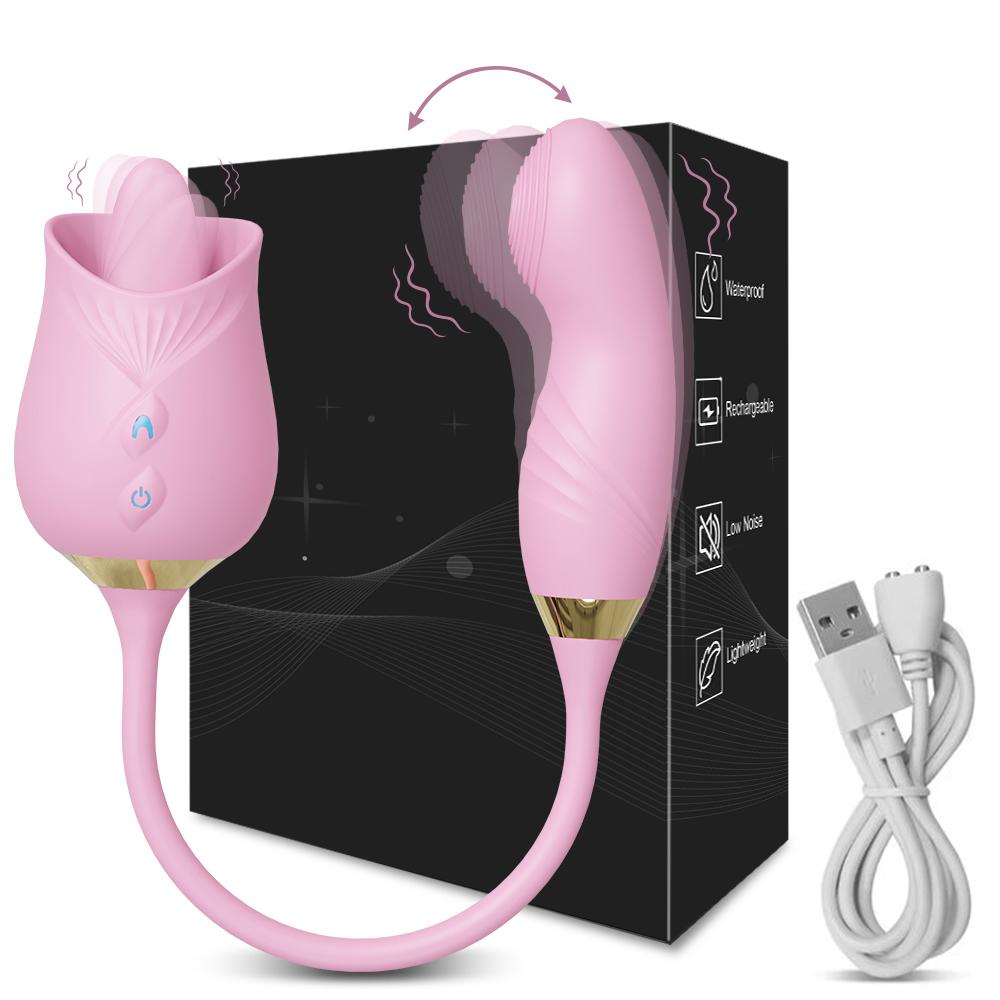 Rose-sex Toy Vibrator for Women Clitoral Stimulator Oral Nipple Massager Thrusting Dildo 2 In 1 Sucking Adult Sex Products