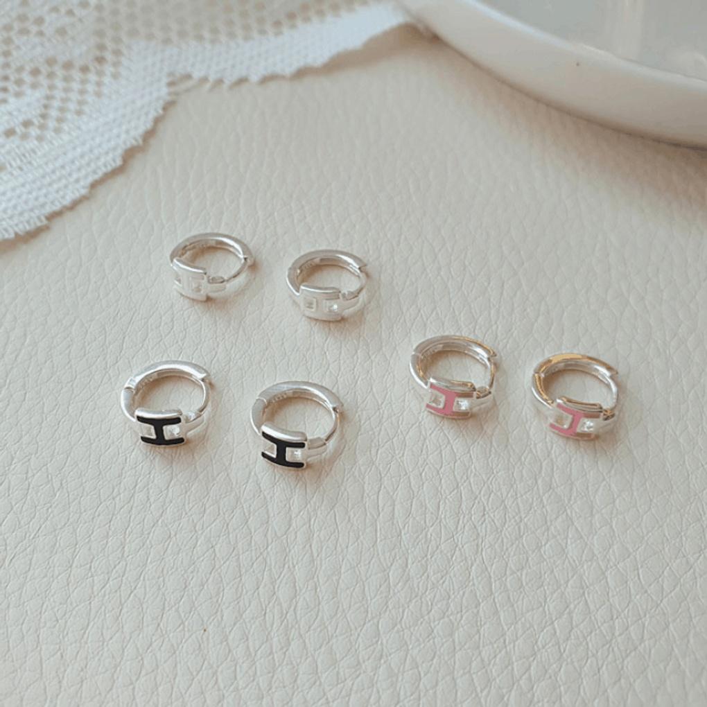 

926 Silver Earrings Daily Color Double W One Touch pink