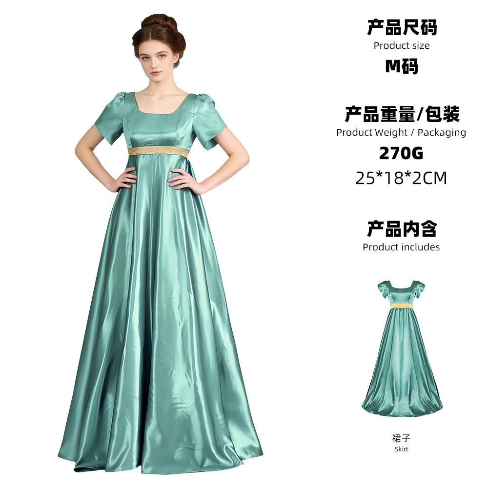 5 Bridgeton Regency Dress Silk Satin Bubble Sleeve Long Dress Halloween Victorian Cosplay Dress