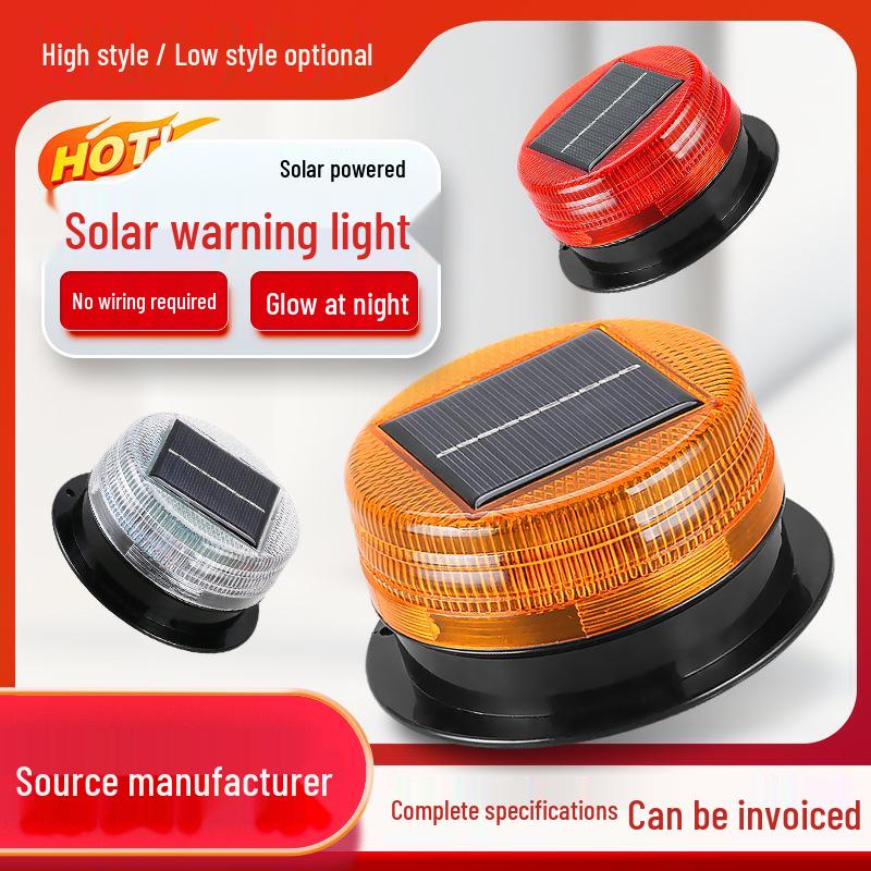 Red & Blue Flashing Solar LED Warning Light for Construction Vehicles with Magnetic Mount