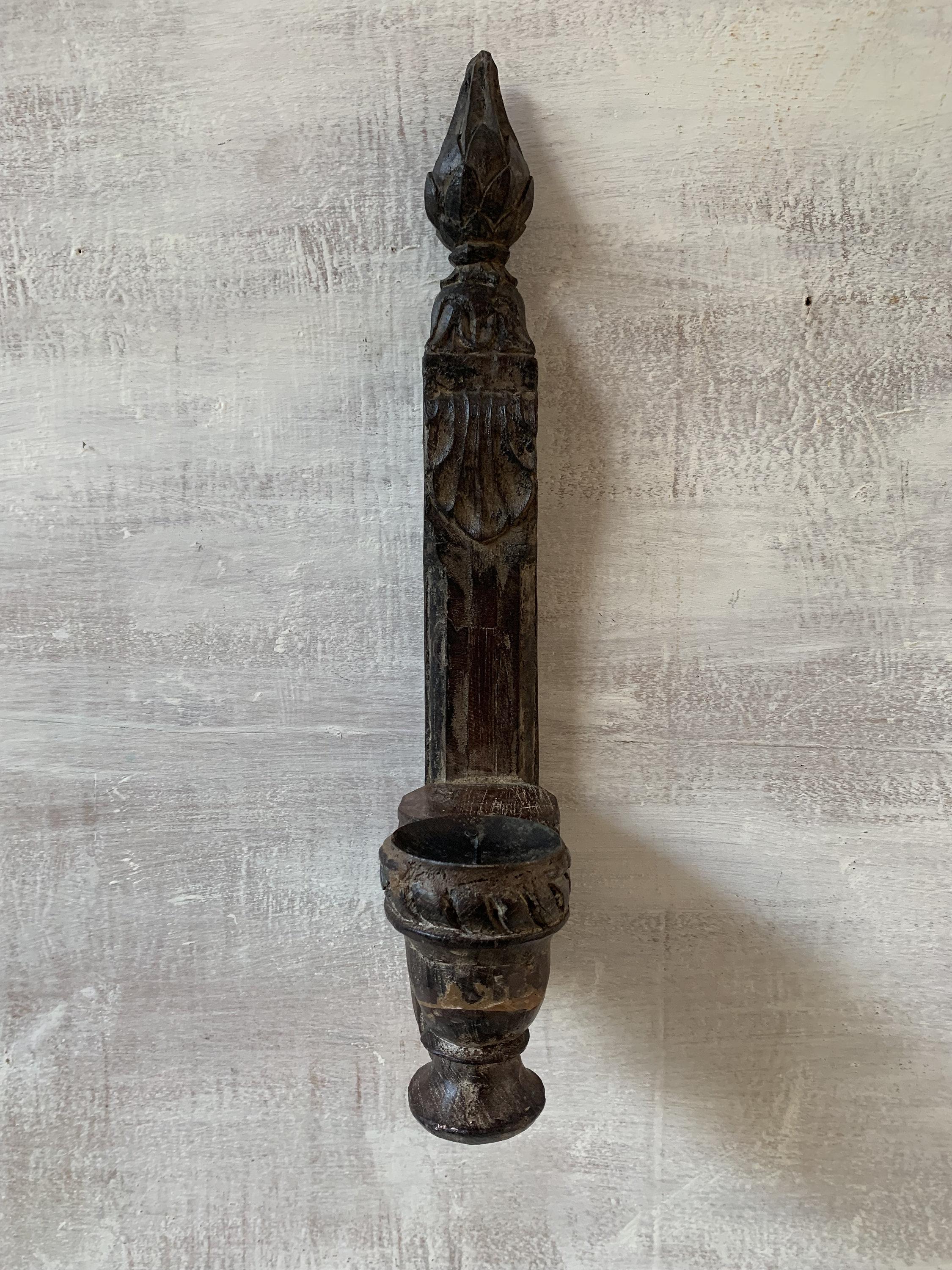 

Antique Hand Carved Wooden Candlestick Holder with Iron Hooks 16” X 8” X 24” (l x w x h) разноцветный