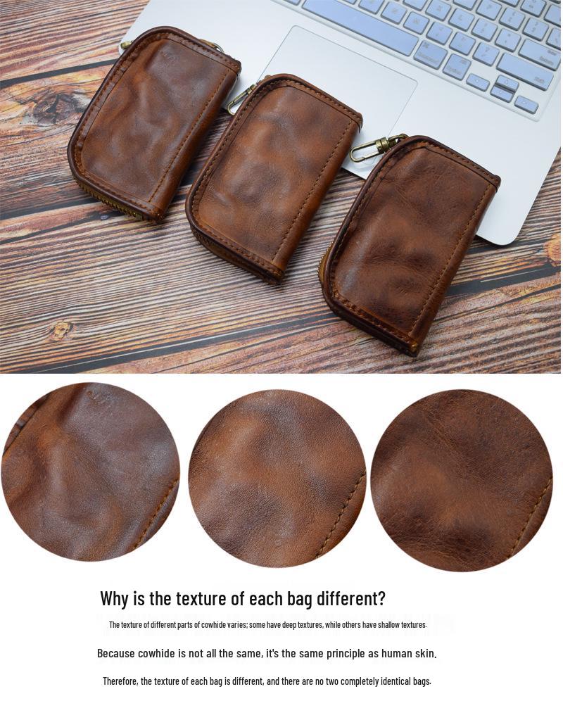 Japanese Retro Vegetable-Tanned Leather Key Holder and Storage Bag