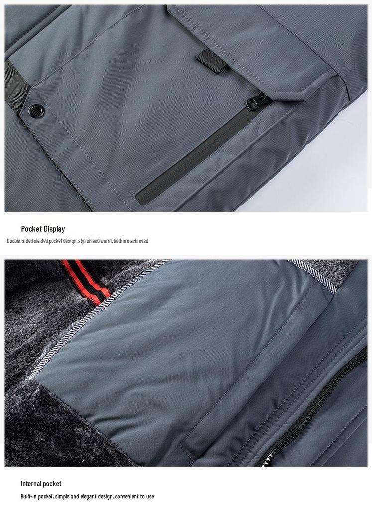 2025 Men's Mid-Length Winter-Autumn Thickened Cotton Jacket with Detachable Hood and Plus Velvet Lining.