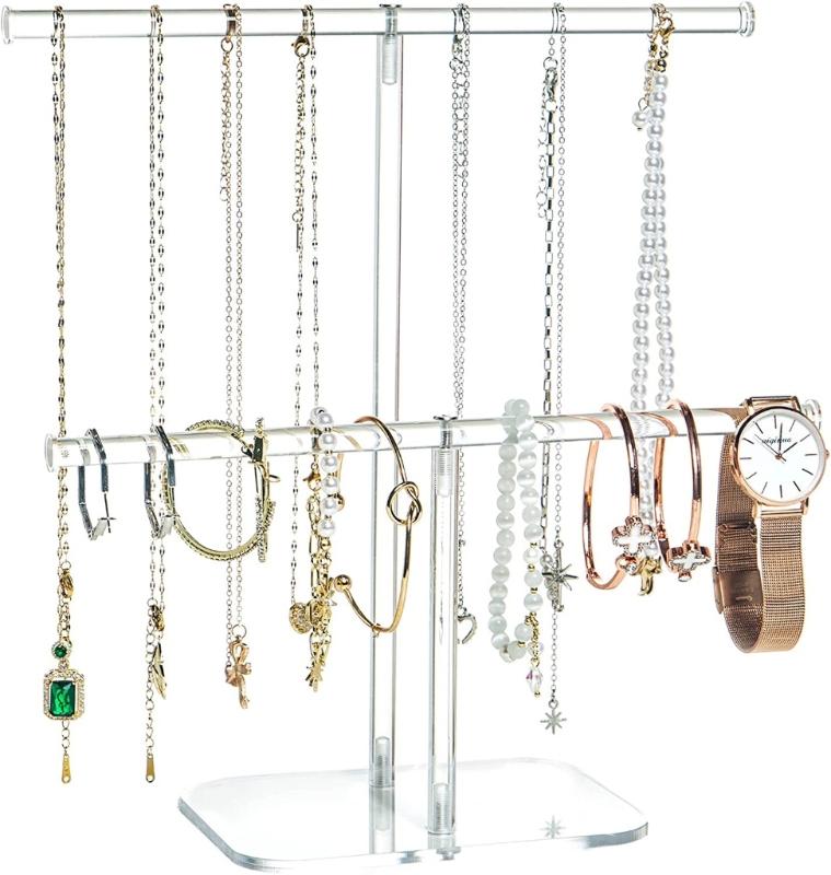 Acrylic Hairband Display Stand 2-Tier T-bar Hair Hoop Headband Hanging-Jewelry Organizer for Necklaces Bracelet Earring
