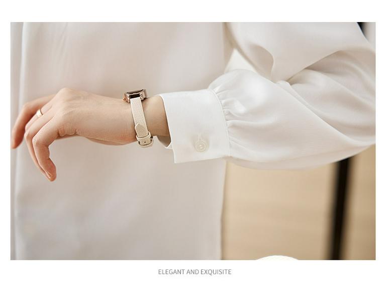 2026 Spring Women's High-End V-Neck Satin Chiffon Shirt - Elegant Mature Style for Autumn Commute