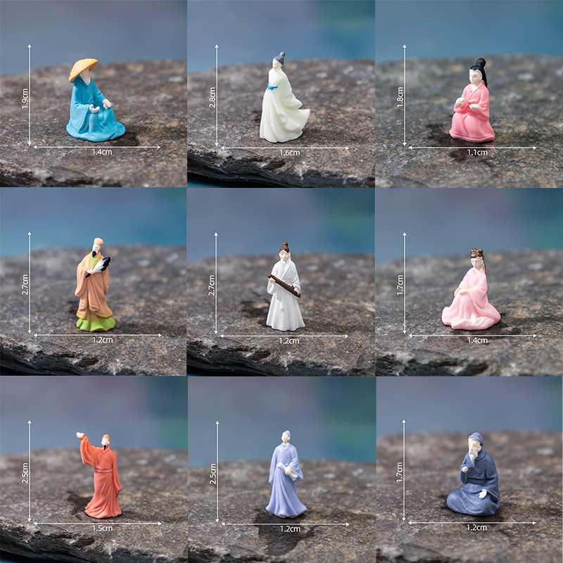 Creative Floating Mini Boat Ornaments: Zhuge Liang & Li Bai figures in Ancient Costume - DIY Decorative Accessories