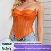 Body din plasă cu model os de pește european și american: Fără bretele, Cu balene, Control abdomen, Corset talie, Îmbrăcăminte modelatoare mulată pentru femei.