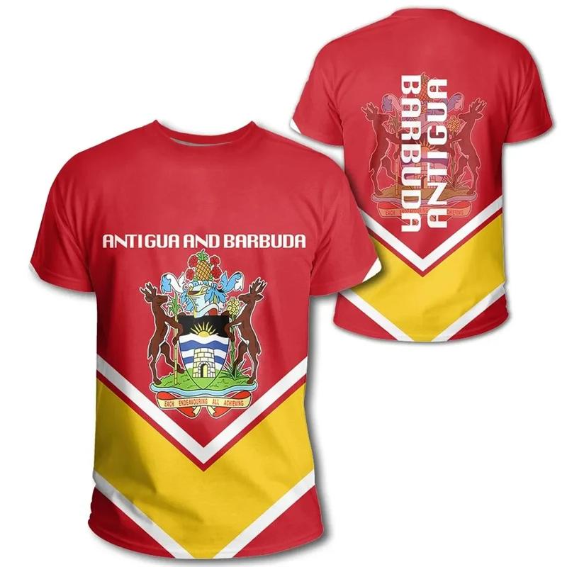 Antigua und Barbuda Flagge T-Shirt Herren 3D Gedrucktes Wappen T-Shirt Tops Sommer Kurzarm Lässig Locker Sport T-Shirts