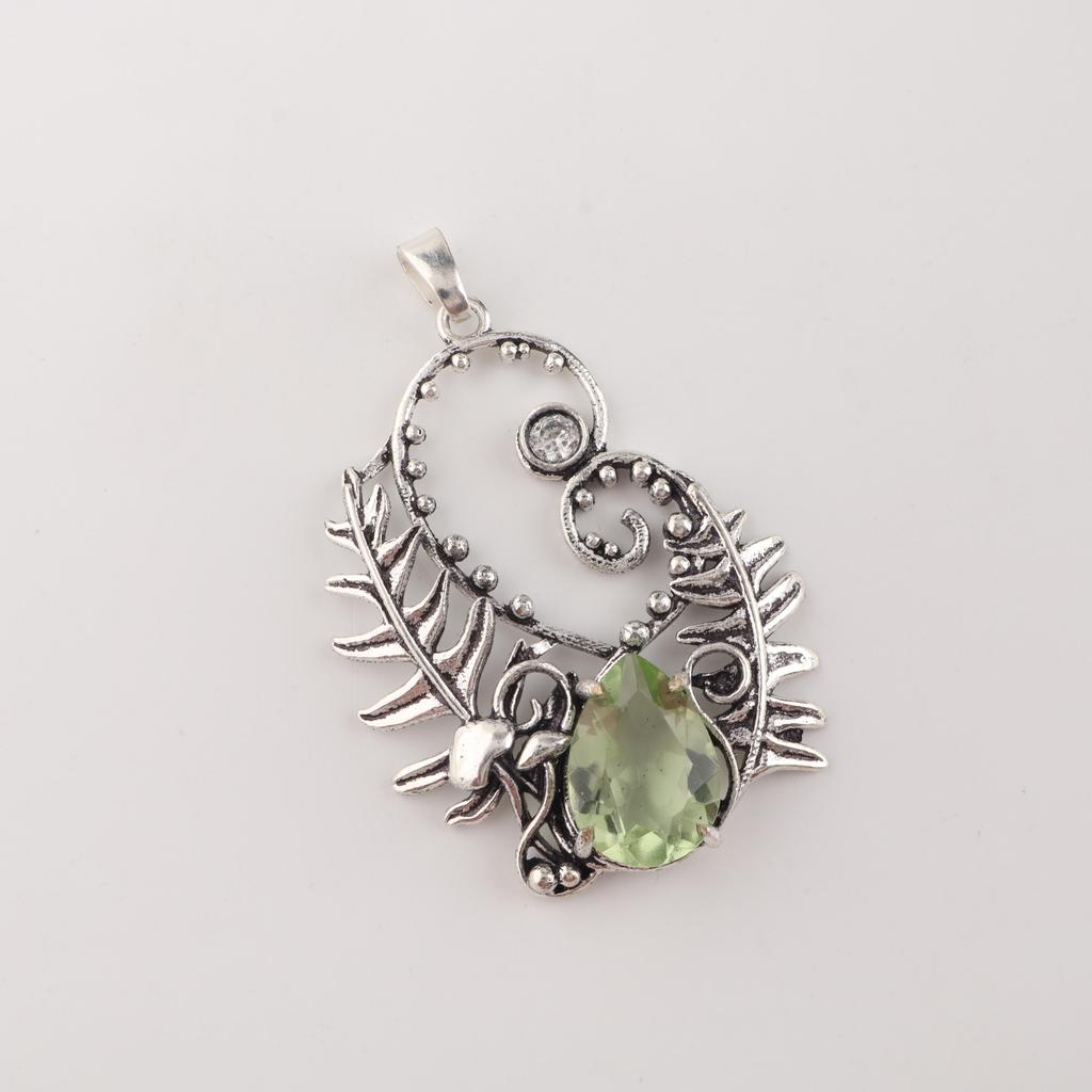 Green Amethyst Silver Pendant, 925 Sterling Silver Amethyst Gemstone Jewelry For Wedding Gift CP-42-11