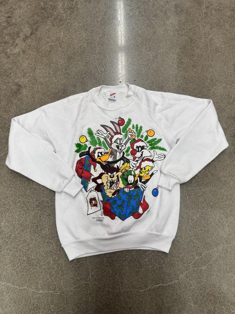 

Vintage 90s Looney Tunes Christmas Holiday Crewneck Sweatshirt Size Medium Taz M Unisex T-Shirt XL