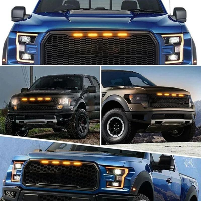 4Pcs Universal Car Front Led Grille Light Smoked Amber White 12Led Grill Light Eagle Eye Lamp For Off Road Trunk Suv 12V