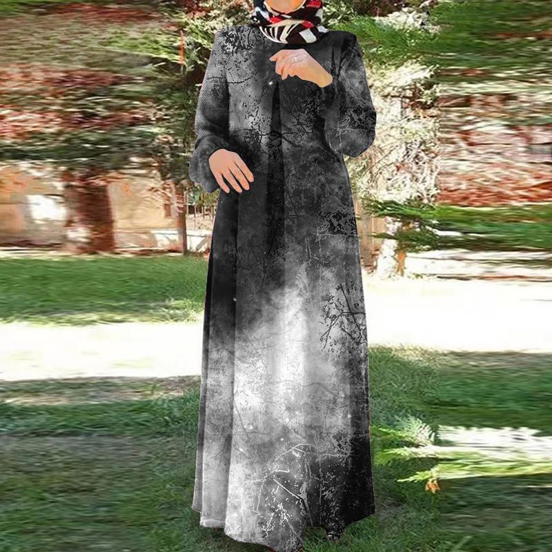 

Мусульманская одежда, повседневное вечернее платье, элегантное и изящное, женское, исламская одежда, длинные рукава, круглый вырез горловины, платье-абайя, винтажный стиль, 5XL золотой