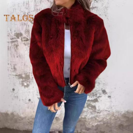 Vinter Damejakke Tykk Fuskepels Varmebevarende Høy Krage Ensfarget Lange Ermer Luksusstil Hjemmefest Kontor Klubb Ferie Kåpe