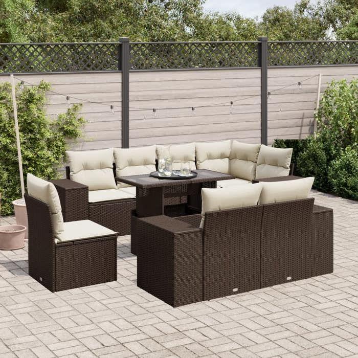 VidaXL Garden Lounge Set with Cushions 9 Pcs Brown Wicker 3269303