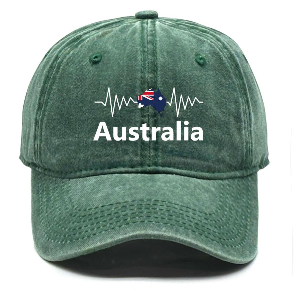 Heart Wave Australian Flag Map Print Adjustable Baseball Hat, Patriotic Mesh Hat Leisure All-season Non-Stretch Fabric Sun Protective Snapback Sun Hat