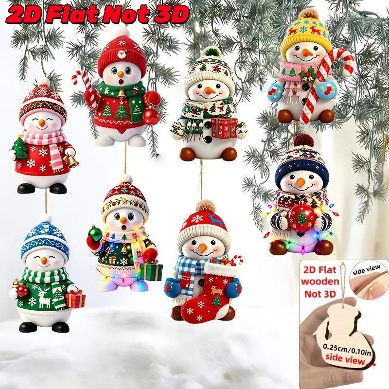 6/8 Pcs Vintage Wooden Santa Claus 2D Flat Christmas Tree Decorations Cute Xmas Hanging Ornaments Winter Home Party Supplies