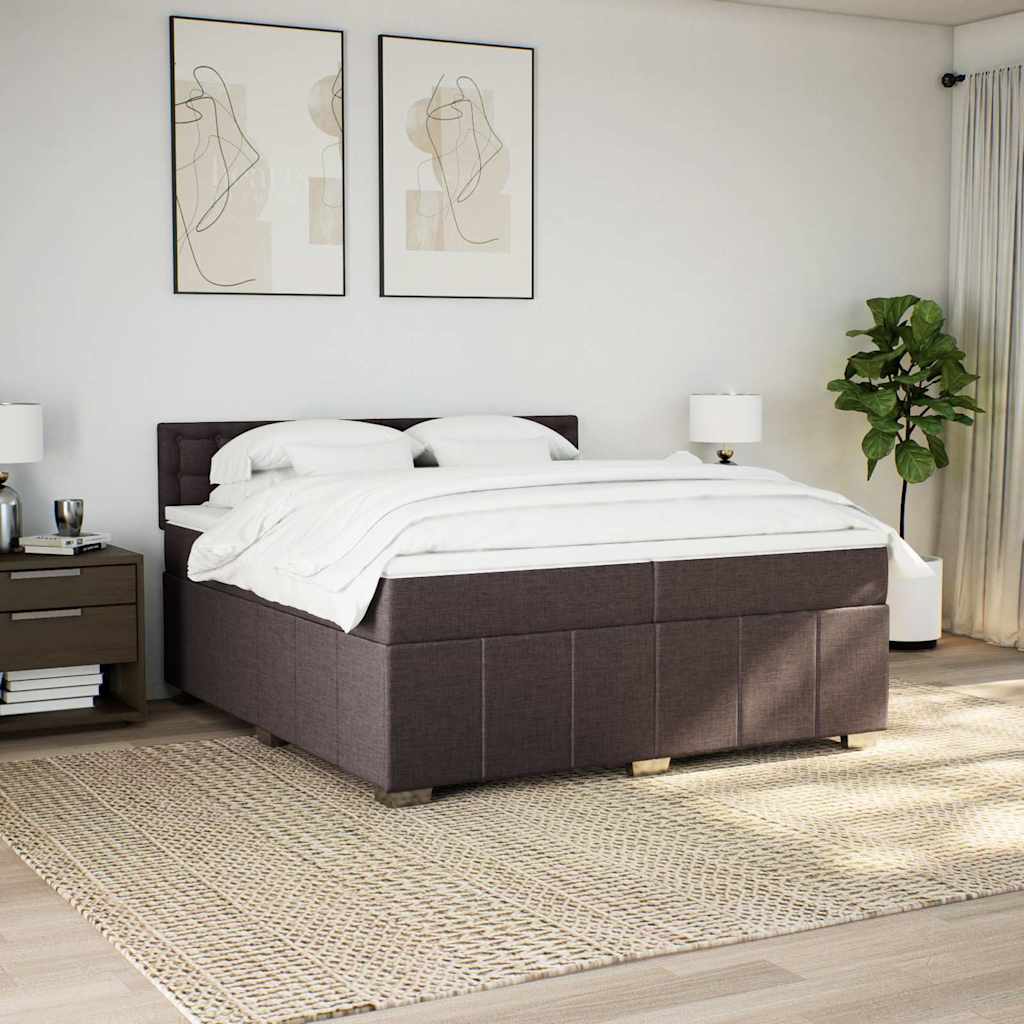 Box Spring Bed with Mattress Dark Brown 200 x 200 cm Fabric