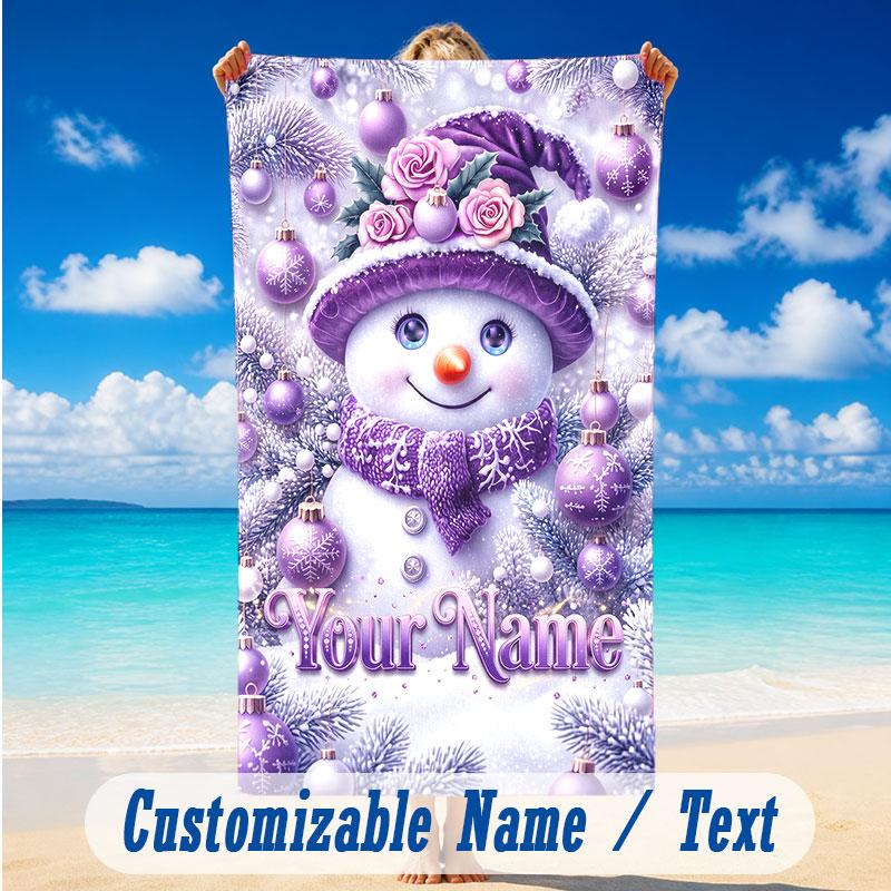 Christmas Theme Beach Towel Personalized Custom Name & Text Soft Quick Dry Beach Towel for Swimming Travel