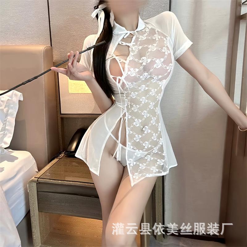 Sexy Retro Cheongsam Embroidered Hollow Skirt Sexy Backless Straps Pure Desire Uniform Temptation