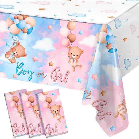 Patimate Gender Reveal Decorations Disposable Tablecloths - 3 Pcs Pink and Blue Waterproof Table Covers for Baby Gender Reveal Decor Party Supplies Gender Reveal