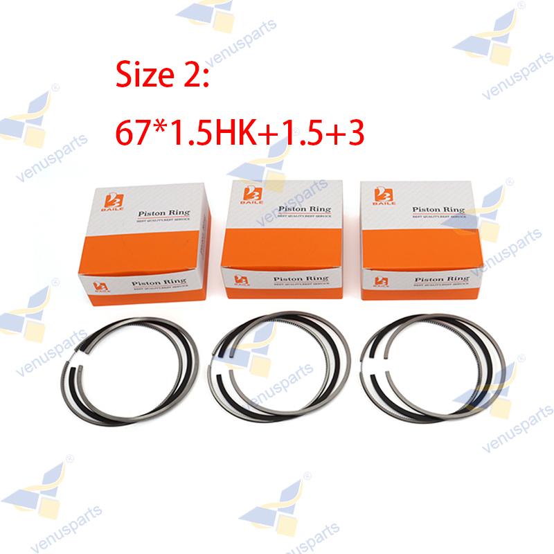 D722 Piston Rings Set 3 Cylinders  For Kubota 67*2+2+2.8 & 67*1.5HK+1.5+3 67mm STD Engine Overhaul Rebuild Kit Parts