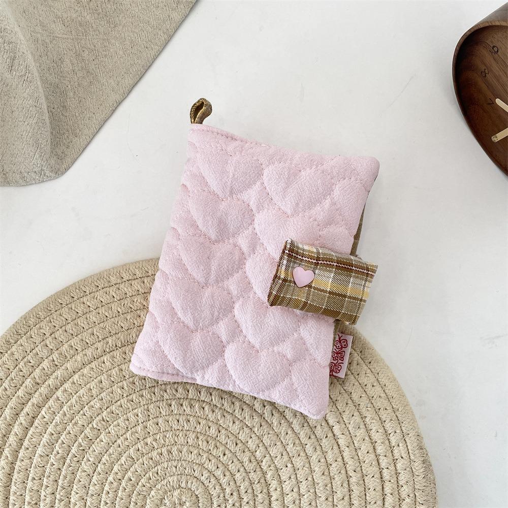 

Multipurpose Heart Embroidery Notebook Fabric Diary Protective Cover Plaid Diary Book Student коричневый/розовый