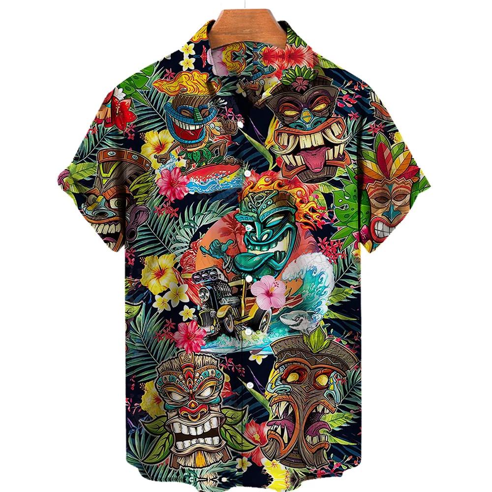 Men's Summer Short Sleeve Hawaiian Shirt Beach Holiday Print Shirt Top 100% Polyester Men's Street Style Short Sleeve Shirt