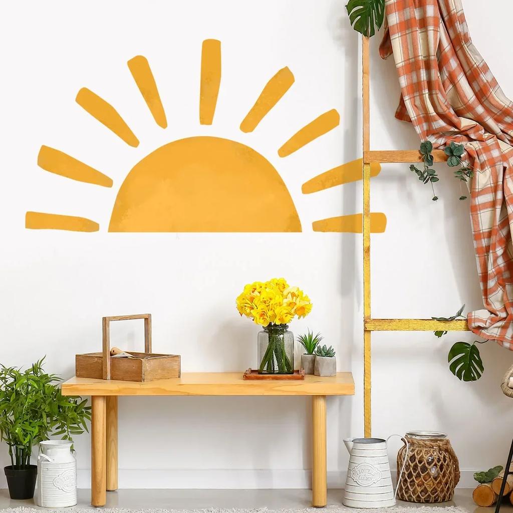 Half Sun Wallpaper Decal Sunshine Vinyl Wall Stickers Boho Nursery Baby Room Wall Stickers Self-Adhesive Bedroom Home Decor