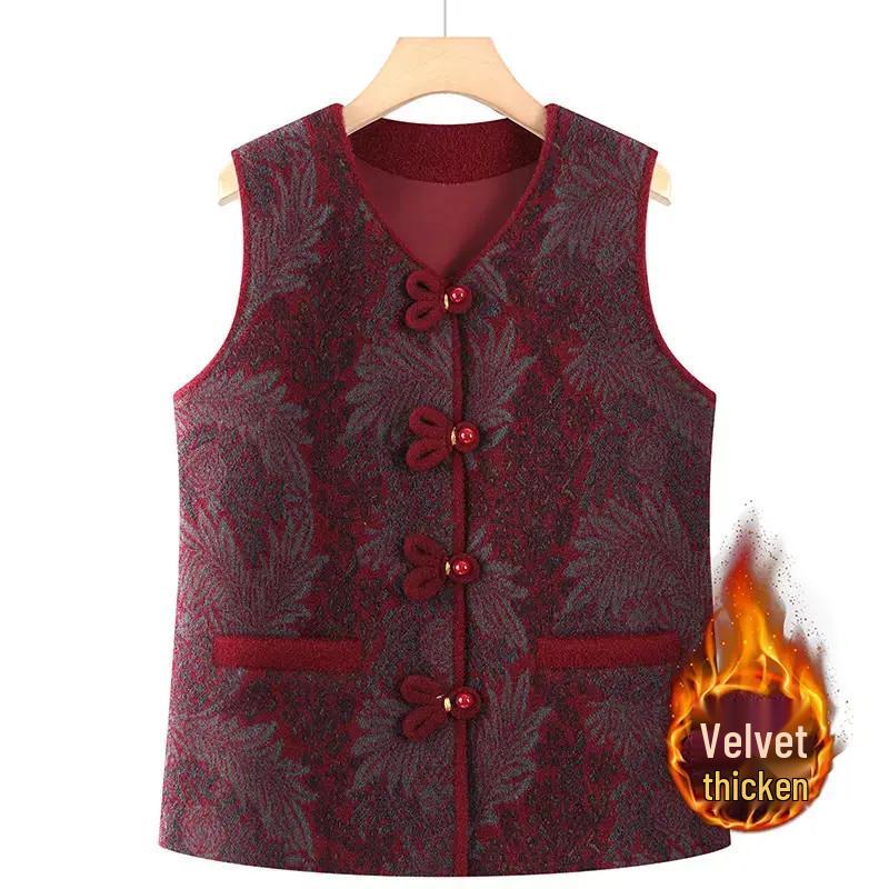 Plus Velvet Autumn/Winter Vest for Middle-Aged & Elderly Women - Button-Up, Grandma, Warm, Thicker Design