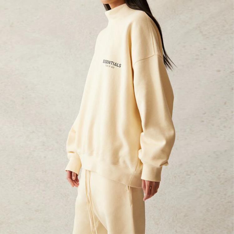 Fear Of God Essentials SS21 Pull-Over Mockneck Fleece Sweatshirt Unisex Sweatshirt Buttercream Cream FOG-SS21-555