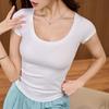 Pure Cotton Short-sleeved Women's T-shirt, A New Summer Style That Is Slimming, Figure-hugging, and Versatile, with A Straight-shoulder U-neck Top