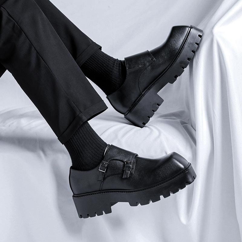 British men's shoes casual leather shoes niche lace-up Korean version heightened platform black Martin Shadby shoes 59006-R