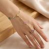Novirassine Stainless Steel Hand Chain Slave Bracelet Colorful Zirconia Clover Finger Ring Bracelet Boho Aesthetic Party Jewelry