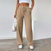 Damen Modische Einfarbige Gerade Hosen Mit Hoher Taille Taschen Freizeithosen