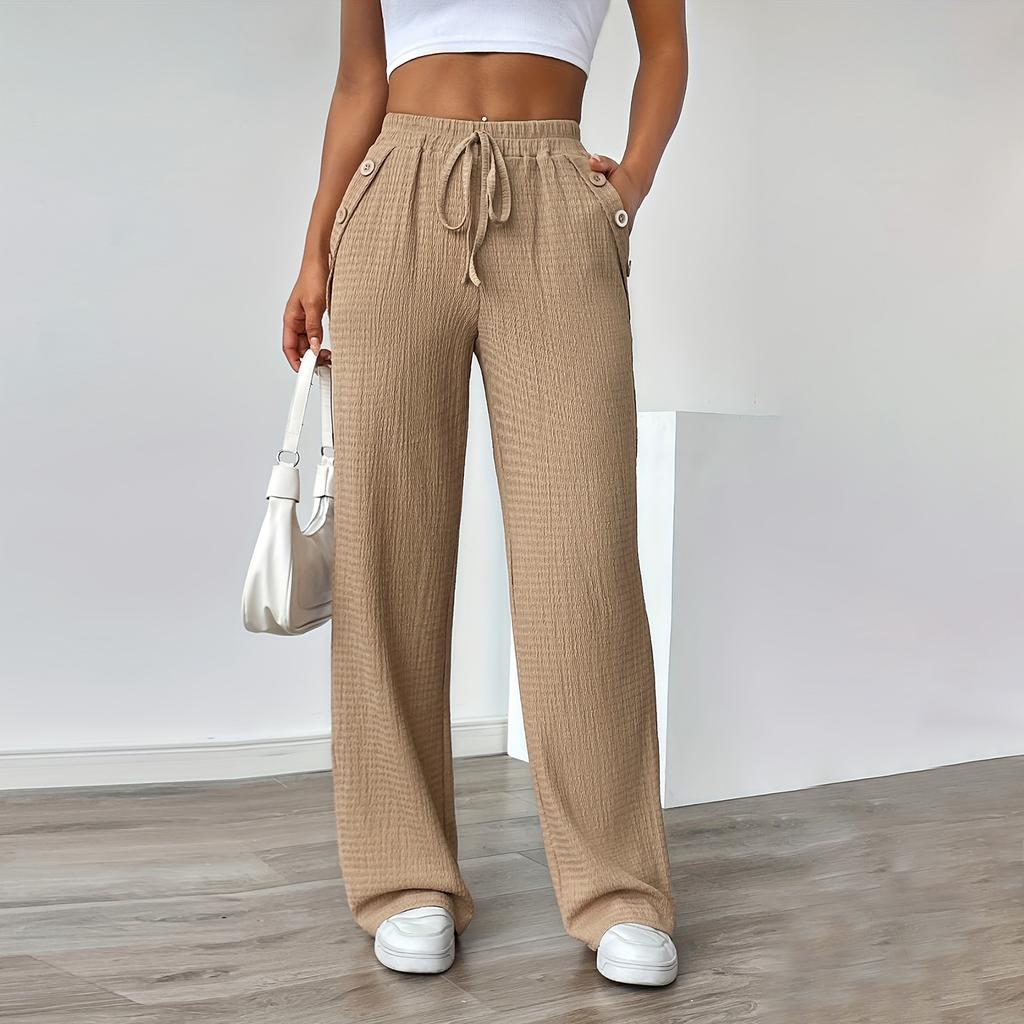 Damen Modische Farbige Hosen mit Geradem Bein, Hoher Taille und Taschen, Freizeithosen