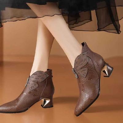 Moda 2024 Damskie Buty Zamek z Tyłu Damskie Botki Sexy Botki Damskie Szycie Kryształ Kokarda Motylkowa Szpiczaste Buty Damskie