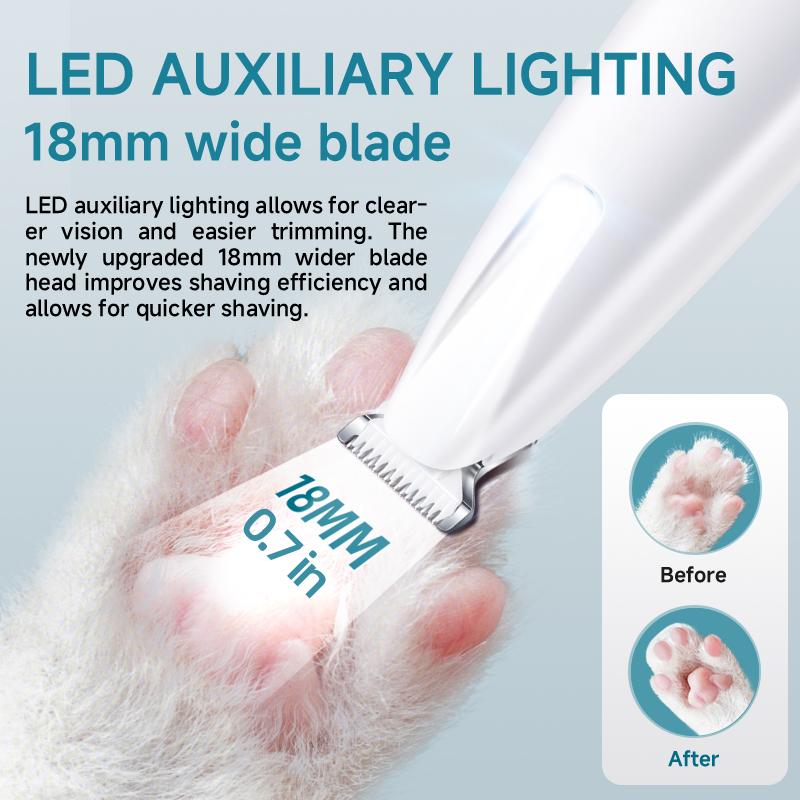 Pet Dog Electric Groomer Trimmer with LED Light Waterproof Pet Foot Hair Trimmer Low Noise Cat Dog Face Foot Ear Hip Paw Shaver