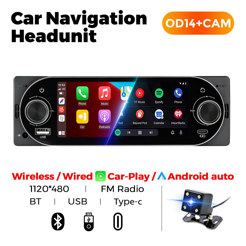 1DIN MP5 Dual-Knob Wireless Carplay Android Auto Car Radio for Universal 5.2 Inch HD Touch Srceen Video Player Smart BT Stereo