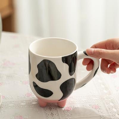 1 peça, 500ml/17oz Caneca Cerâmica Fofa de Desenho Animado, Caneca de Água Criativa com Padrão de Vaca e Pé, Caneca de Café para Bebidas de Verão e Inverno, Presente