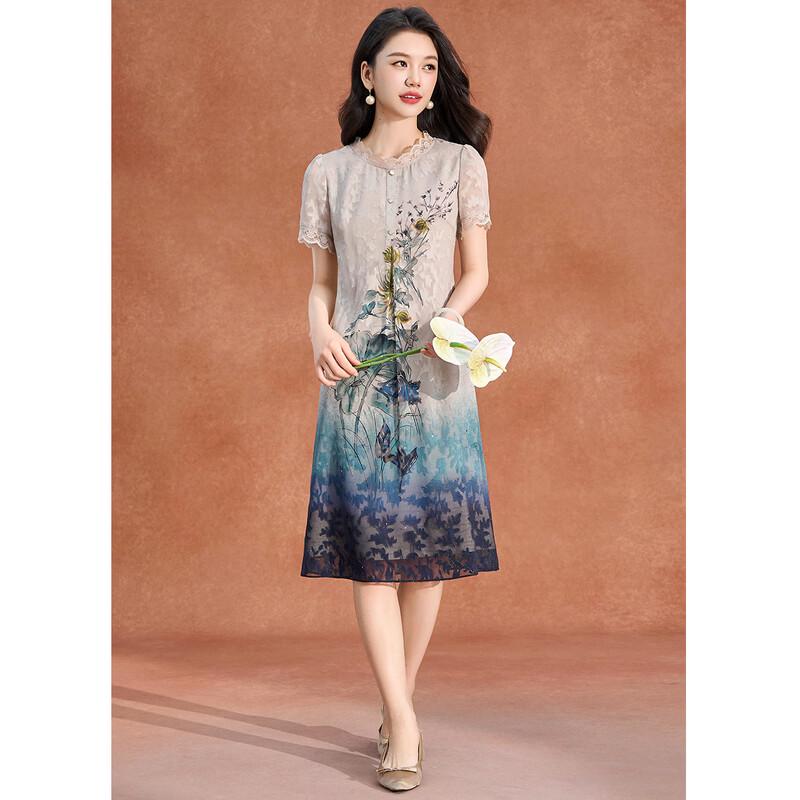 Meilanni Chinese Style Gradient Embroidered A-Line Dress L