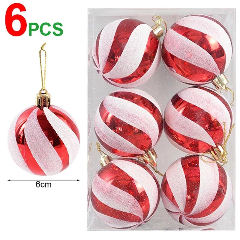 6/24pcs Colored Painting Christmas Balls Glitter Christmas Tree Hanging Pendant Ornament Home New Year Party Gift Decoration