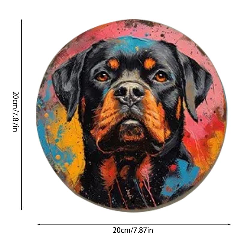 

2d Flat 20*20cm, Spring Wooden Sign, Round Wreath Decorative Sign, Valentine s Day Gifts, Rottweiler Theme Decoration, for Home, Kitchen, Garden, Bar. 20x20cm