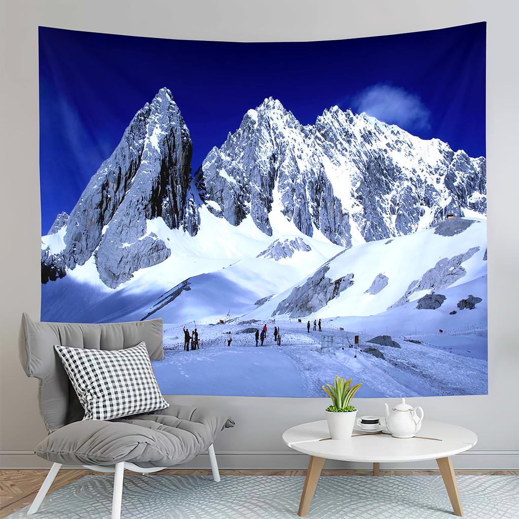Nature Mountain Forest Tapestry Winter Snowy Tree Landscape Tapestry Wall Hanging Decor Tapestries Bedroom Home Living Room Dorm