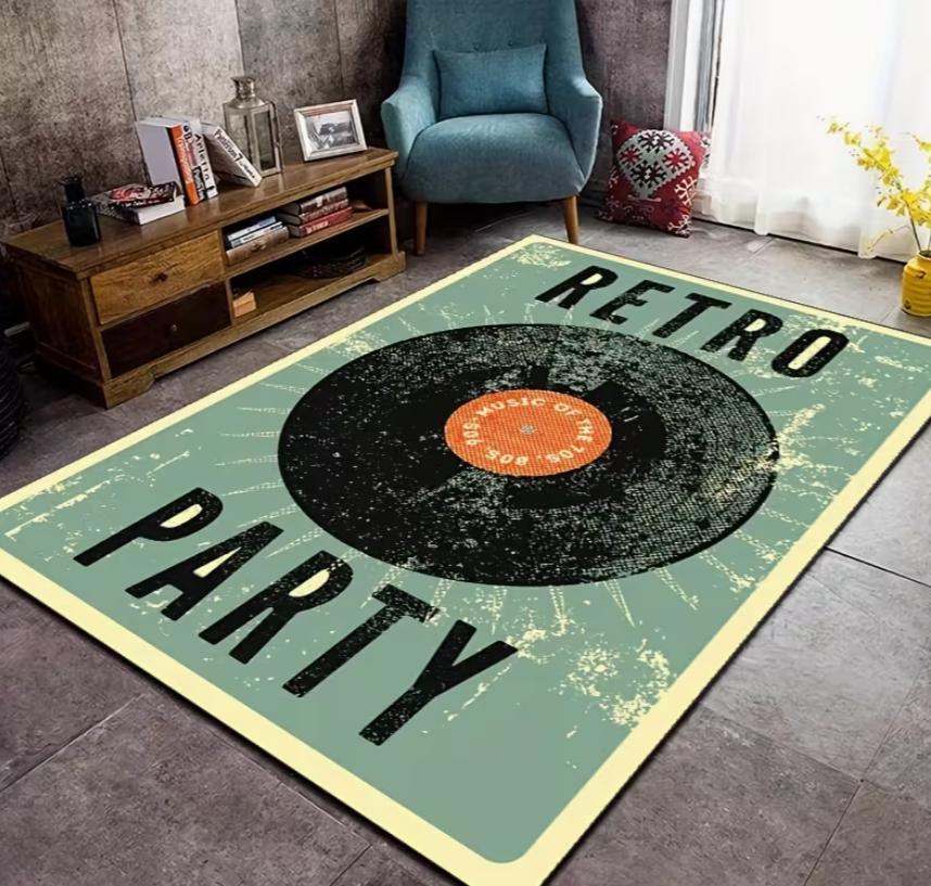 

Rug Retro Vinyl Record Party Style Theme Carpet Non-Slip Soft Easy To Clean Durable Vintage Trendy Home Decor Mat 40x60cm