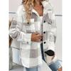 Ladies' Plush Fleece Winter Coat - Grid High Stretch Coat, Middle Eastern Elegant Collection, Machine Washable for Autumn and Winter