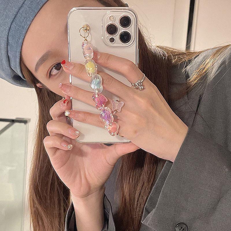 iPhone 15 Pro Max/17/16/13/11/XS Full Coverage Transparent Case with Heart-Shaped Colorful Candy Bracelet